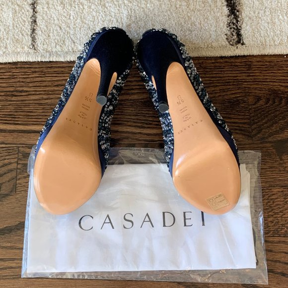 Casadei Satin Embellished Peep-Toe Pump - Picture 5 of 8